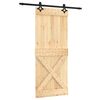 vidaXL Slīdo&scaron;ās durvis Dabiska un melna 85 x 210 cm Cieta priedes koks