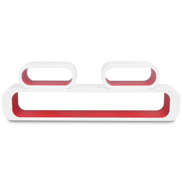 Sienas plaukti / kubi grāmatām un DVD, 3 gab., MDF, balta un sarkana