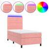 vidaXL atsperu gulta ar matraci, LED, rozā samts, 90x190 cm