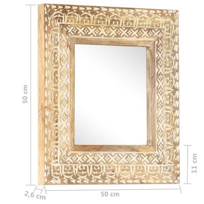 vidaXL spogulis, 50x50x2,6 cm, ar kokgriezumiem, mango masīvkoks