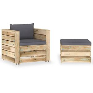 vidaXL 2-daļīgs dārza atpūtas mēbeļu komplekts ar matračiem, koks