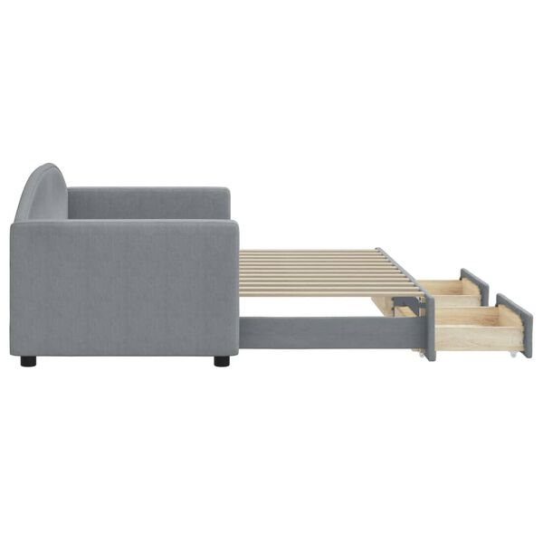 vidaXL izvelkams dīvāns ar atvilktnēm, gaiši pelēks, 80x200 cm, audums