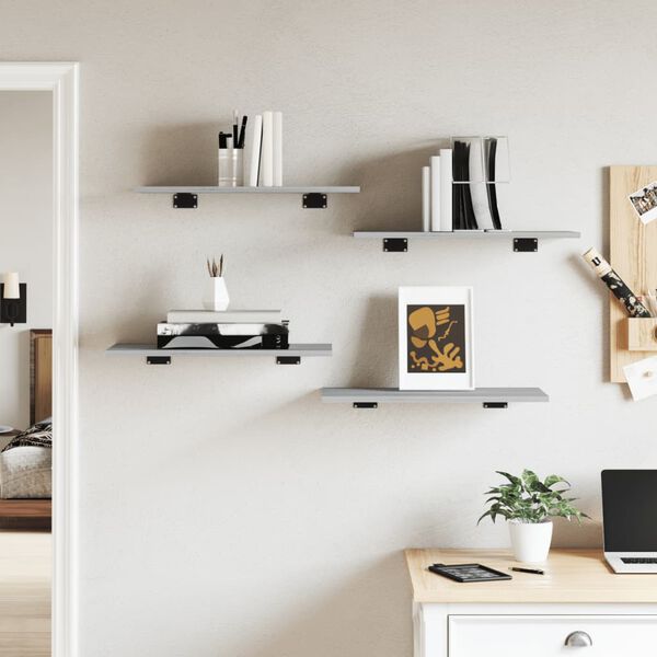 vidaXL sienas plaukti, 4 gab., pelēki, 60x30x1,5 cm, inženierijas koks