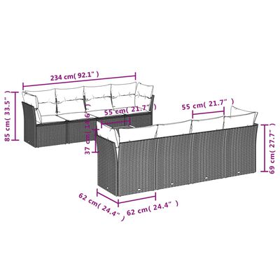 vidaXL 9-daļīgs dārza dīvānu komplekts, matrači, bēša PE rotangpalma