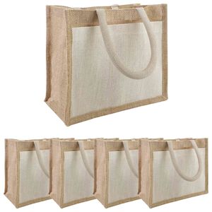 vidaXL Džutas somas ar kabatu 5 Dabisks un balts 26 x 22 x 14 cm