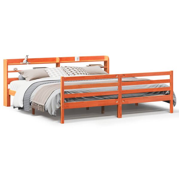 vidaXL gulta bez matrača, vaska brūnas, 200x200 cm, priedes masīvkoks