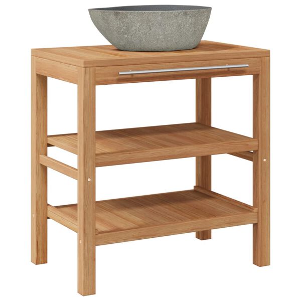 vidaXL vannasistabas skapītis, masīvs tīkkoks, upes akmens izlietne