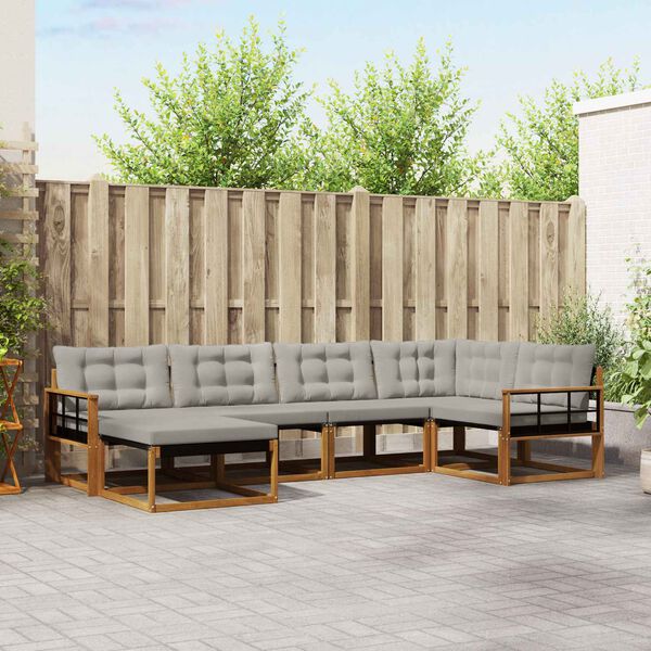 vidaXL Āra dīvānu komplekts ar spilvenu 6 pcs Dabīgs un gai&scaron;i pelēks