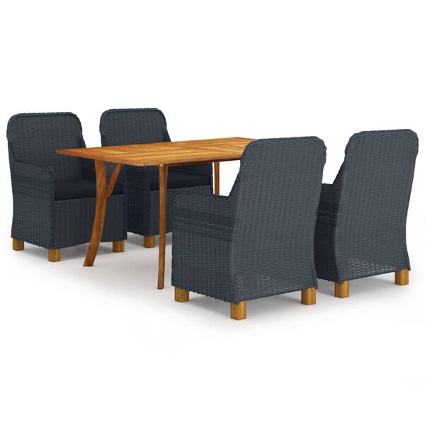 vidaXL 5-daļīgs dārza mēbeļu komplekts, tum&scaron;i pelēks