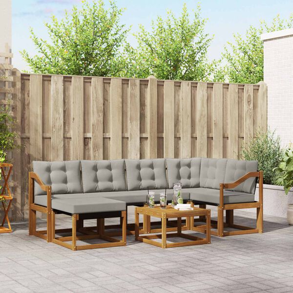 vidaXL Āra dīvānu komplekts ar spilvenu 7 pcs Dabīgs un gai&scaron;i pelēks