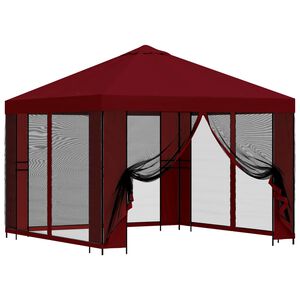 vidaXL Dārza paviljons ar sānu sienām 3 x 3 m Burgundija