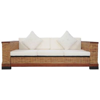 vidaXL trīsvietīgs dīvāns ar matračiem, dabīga rotangpalma, brūns