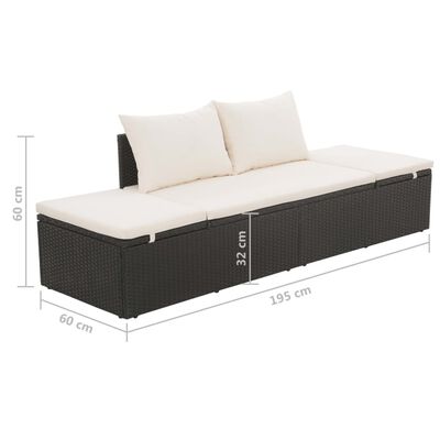 vidaXL dārza gulta, melna, 195x60 cm, PE rotangpalma