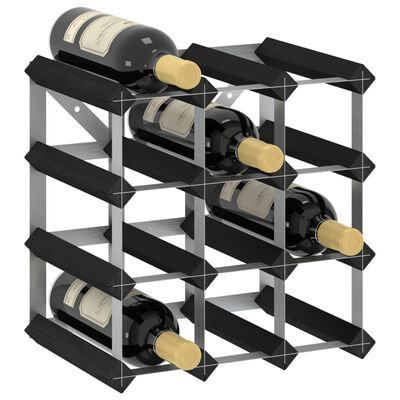 vidaXL vīna pudeļu plaukts 12 pudelēm, melns priedes masīvkoks