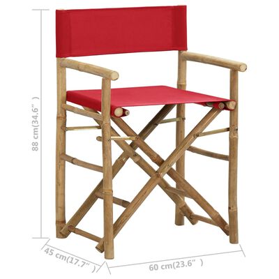 vidaXL režisora krēsli, 2 gab., saliekami, bambuss, sarkans audums