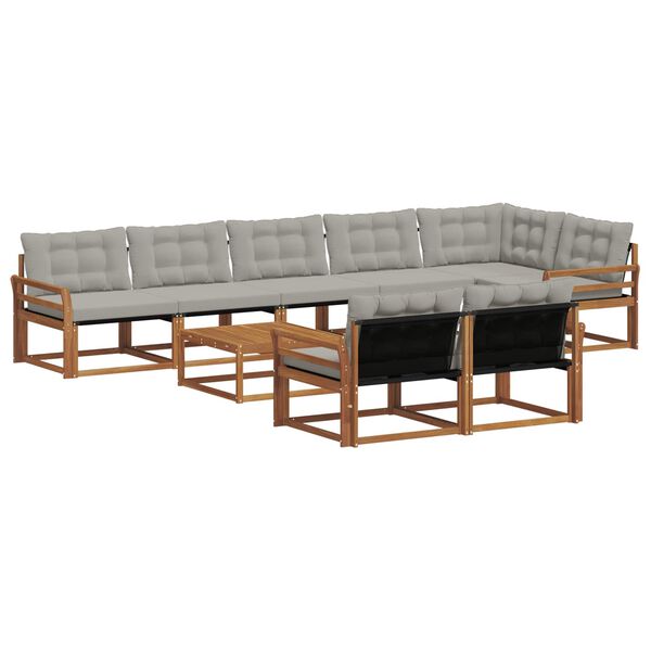 vidaXL Āra dīvānu komplekts ar spilvenu 9 pcs Dabīgs un gai&scaron;i pelēks