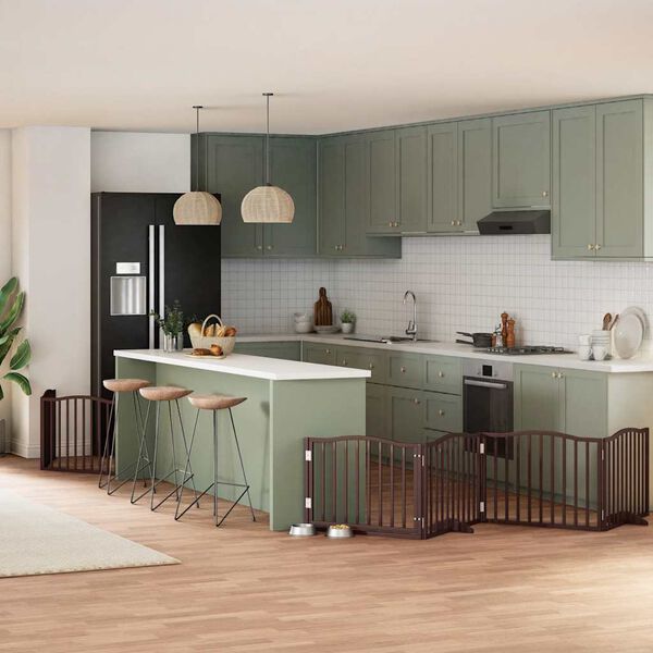 vidaXL suņu vārti ar durvīm, salokāmi, 8 paneļi, 640 cm, papeles koks