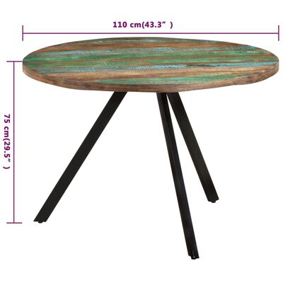 vidaXL virtuves galds, 110x75 cm, pārstrādāts masīvkoks