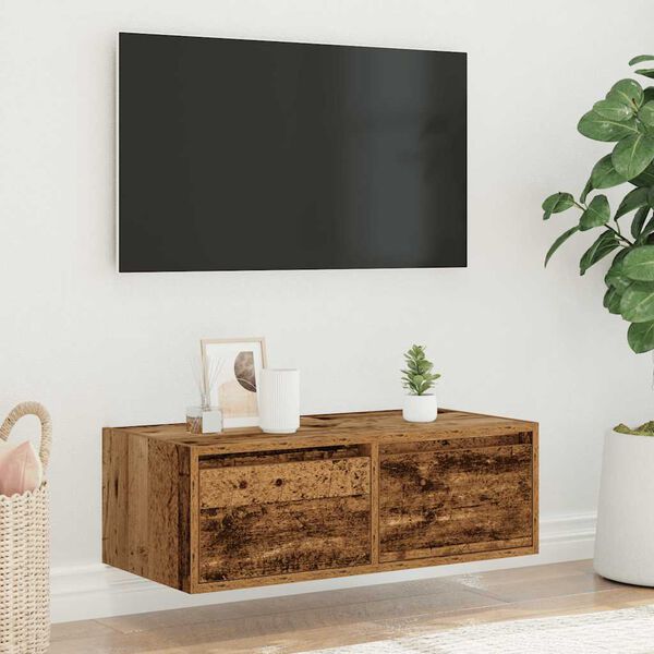 vidaXL TV galdiņ&scaron; ar LED lampiņām veca koka 75x35,5x25 cm