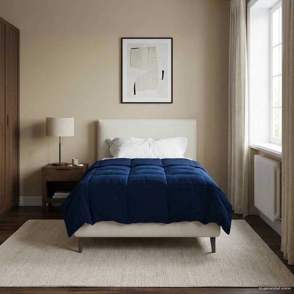 vidaXL Pilnas gada sega Tiltiņ&scaron; Tum&scaron;i zils 140 x 220 cm Mikro&scaron;ķiedra