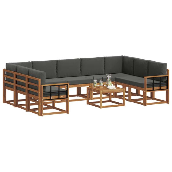 vidaXL Āra dīvānu komplekts ar spilvenu 10 pcs Dabisks un antracīts