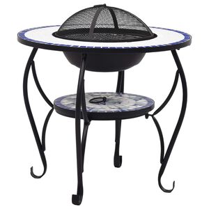 vidaXL ugunskura vietas galds, mozaīka, 68 cm, zils ar baltu, keramika