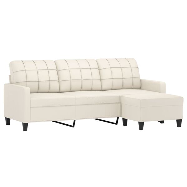 vidaXL trīsvietīgs dīvāns, kājsoliņ&scaron;, 180 cm, krēmkrāsas mākslīgā āda