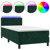 vidaXL atsperu gulta ar matraci, LED, tum&scaron;i zaļ&scaron; samts, 90x190 cm