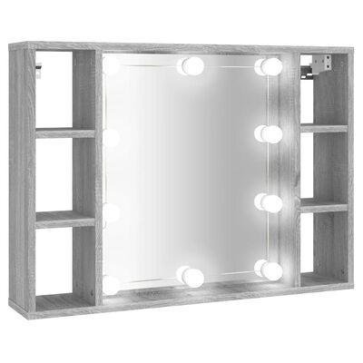 vidaXL spoguļskapītis ar LED, pelēka ozolkoka krāsa, 76x15x55 cm