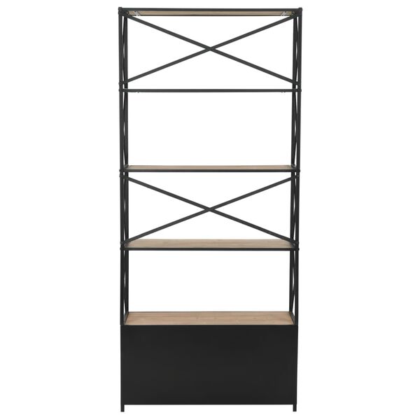 vidaXL grāmatu skapis, 80x32,5x180 cm, egles koks, tērauds