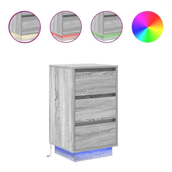 vidaXL naktsskapītis ar LED gaismām pelēks Sonoma 38x34x65 cm