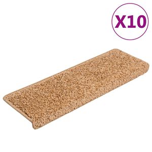 vidaXL kāpņu paklājiņi, 10 gab., 65x21x4 cm, bē&scaron;i, taisnstūrveida mala