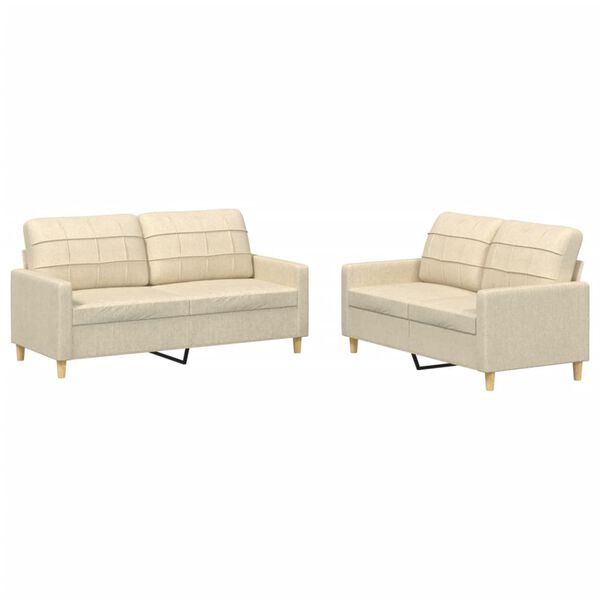 vidaXL divdaļīgs dīvānu komplekts ar spilveniem, krēmkrāsas audums