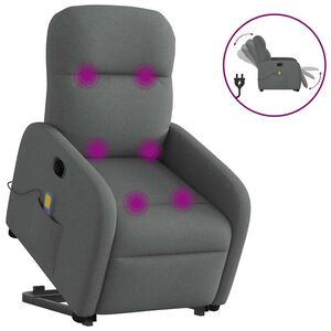 vidaXL elektrisks masāžas krēsls, paceļams, atgāžams, pelēks audums