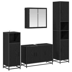 vidaXL Vannas istabas mēbeļu komplekts ar plauktu 4 pcs Melns ozolkoks