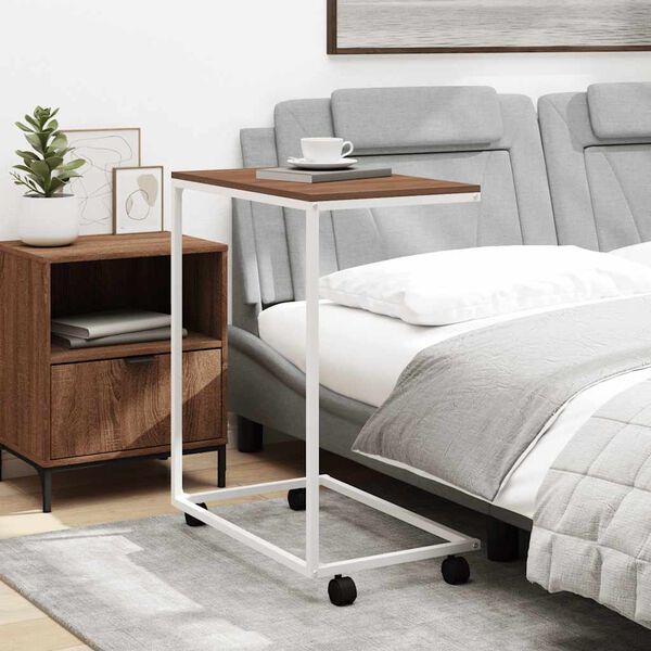 vidaXL galdiņ&scaron; ar riteņiem, balts, 55x35x70 cm, inženierijas koks