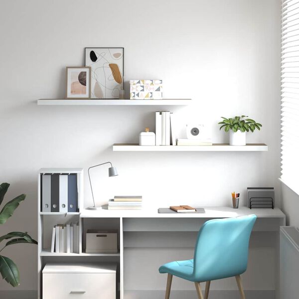 vidaXL sienas plaukti, 2 gab., balti, ozolkoka, 120x23,5x3,8 cm, MDF