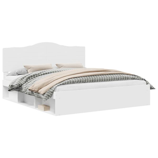 vidaXL Gultas rāmis Balts 180 x 200 cm Ciets priedes koks