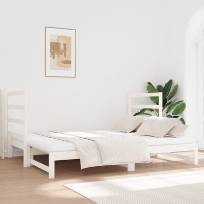 vidaXL izvelkama gulta, balta, 2x(90x190) cm, priedes masīvkoks