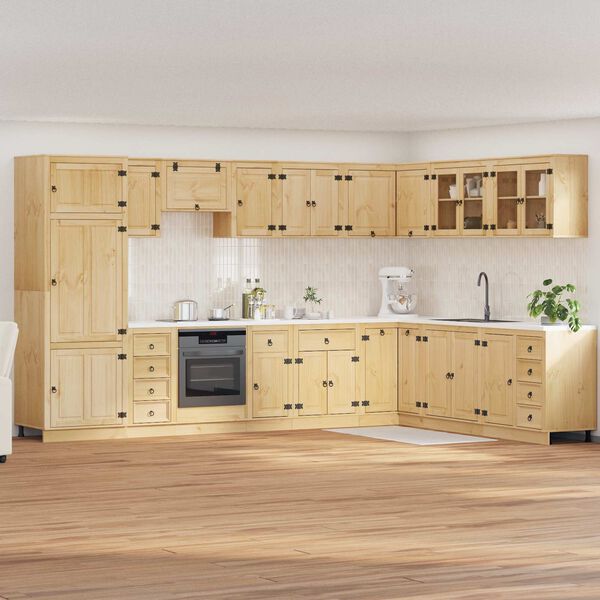 vidaXL Plakans ar atvilktni SKI 14 pcs Medus Brūns Ciets priedes koks