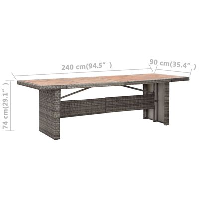 vidaXL dārza galds, 240x90x74 cm, PE rotangpalma, akācijas masīvkoks