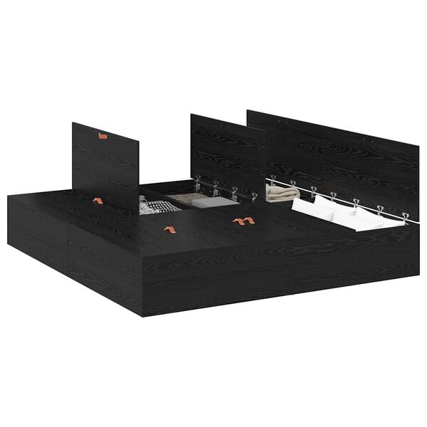 vidaXL Gultas ar uzglabāšanas vietu Melns ozolkoks 200 x 200 cm