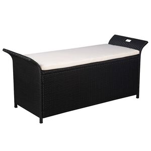 vidaXL uzglabā&scaron;anas sols ar matraci, 138 cm, PE rotangpalma, melns