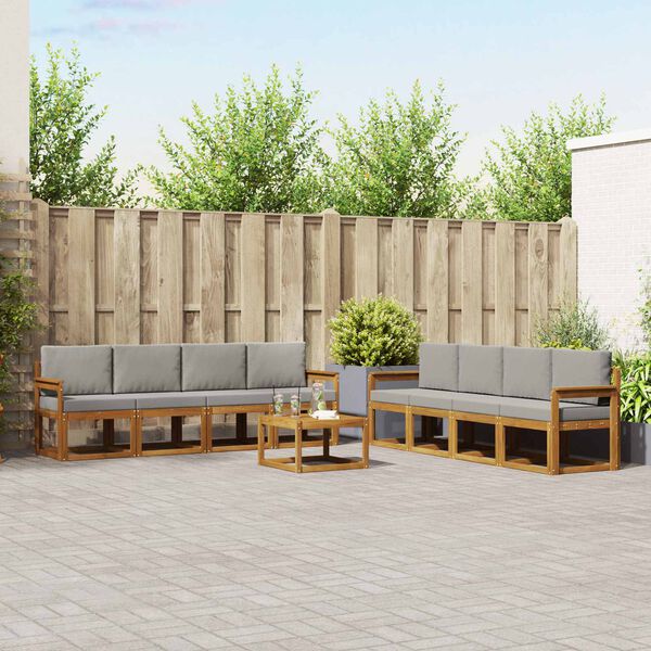 vidaXL Āra dīvānu komplekts ar spilvenu 9 pcs Dabīgs un gai&scaron;i pelēks