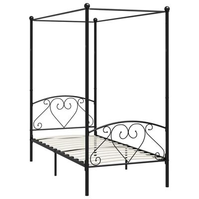 vidaXL gultas rāmis ar nojumi, melns, metāls, 90x200 cm