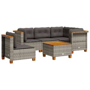 vidaXL 6-daļīgs dārza dīvāna komplekts ar matračiem, pelēks PE pinums