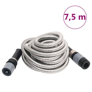 vidaXL dārza &scaron;ļūtene ar izsmidzinā&scaron;anas uzgali, sudrabaina, 0,6", 7,5m