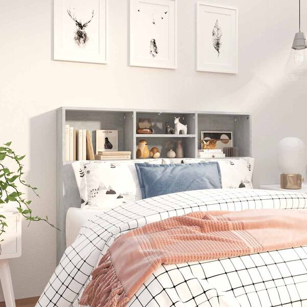 vidaXL gultas galvgalis ar plauktu, betona pelēks, 120x19x103,5 cm