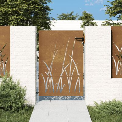 vidaXL dārza vārti, 85x125 cm, tērauds ar rūsas efektu, zāles dizains