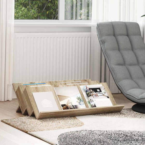 vidaXL Žurnālu statīvs ar plauktu Sonoma ozols 90 x 53 x 28,5 cm